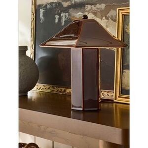NWT Double Ceramic Table Lamp Maroon Threshold designed with Studio McGee Empire